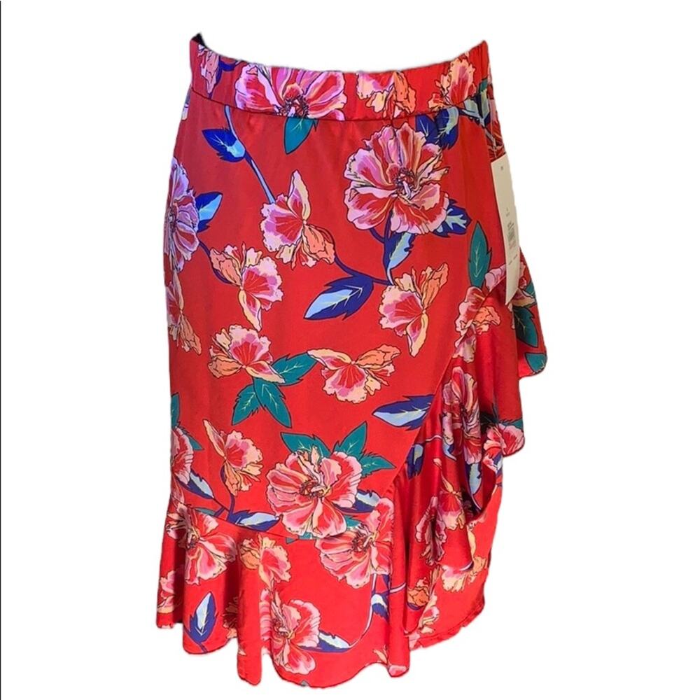 Women Skirt Straight Pencil Fitted Flare Red Hibiscus Small by Sunny Leigh